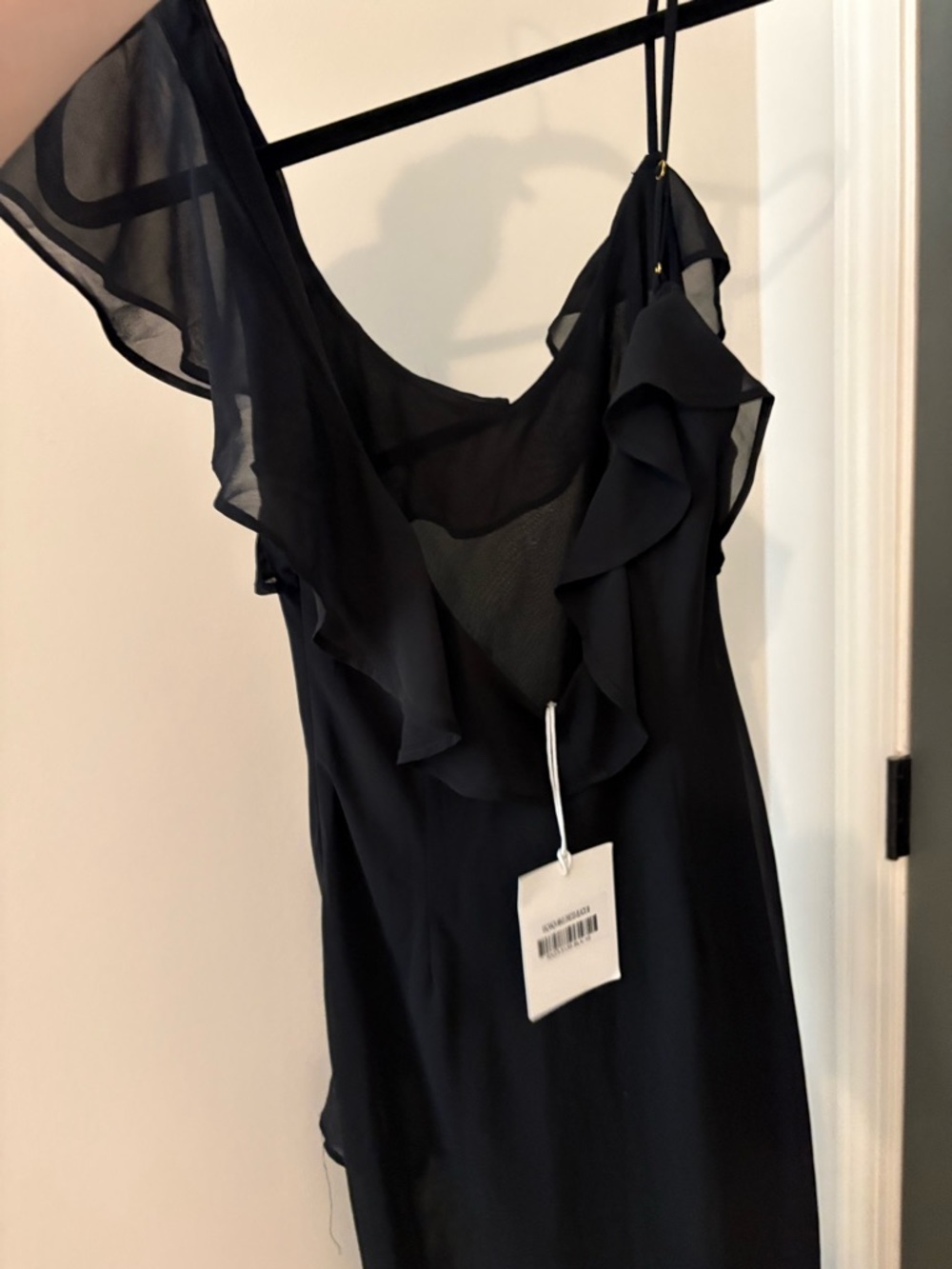 Runaway The Label Vacanza Maxi Dress Black Asymmetrical Ruffle Slip NWT - Picture 4 of 5